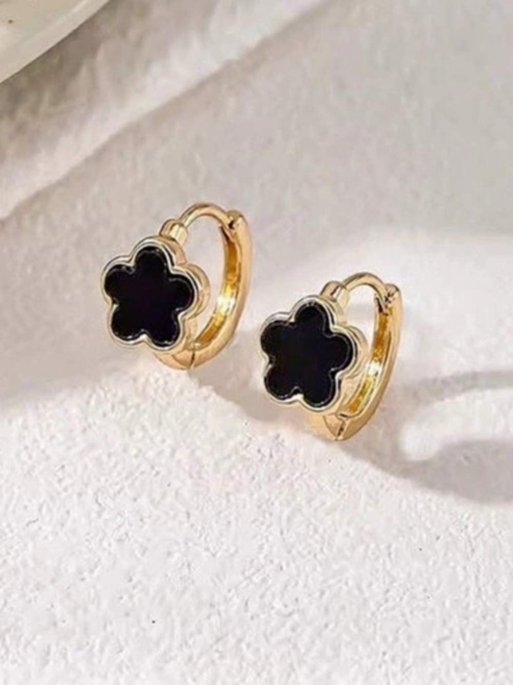 Black Flower Hoop Earrings